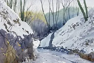 Krzysztof Michalski, Gorge d'hiver près de Kazimierz Dolny, Aquarelles - papier, 56 x 38