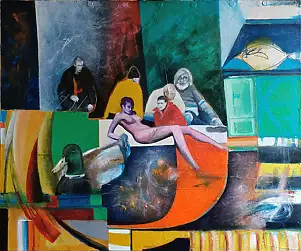 Krzysztof Gajewski, "Golden Duck o il connettore Amsterdam-Warszawaki", Quadro a olio - tela, 130 x 97