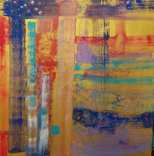 Artur Szałkowski, Goldene Energie, Acryl-Bild - Leinwand, 70 x 70