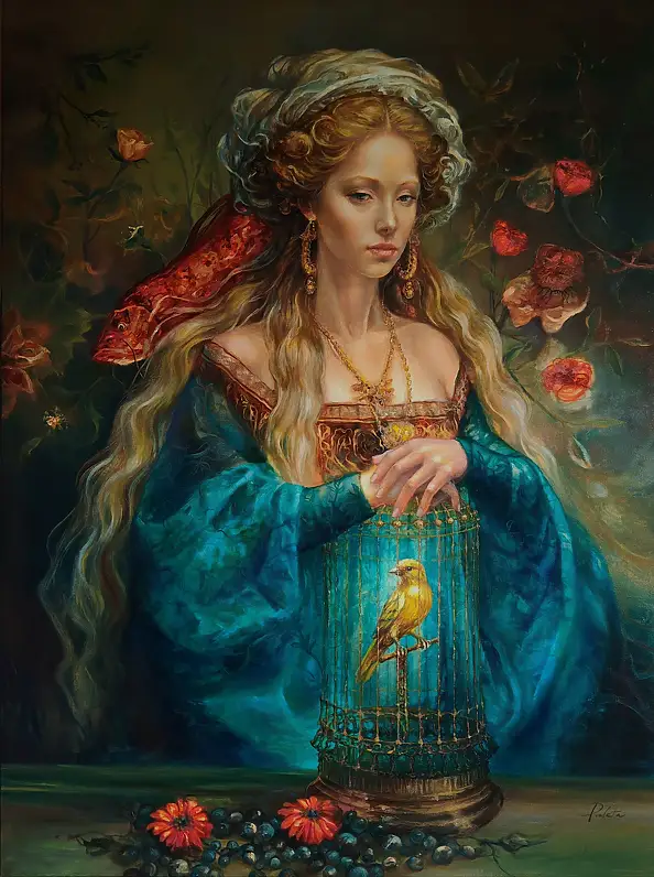 Katarzyna Paleta, Goldener Käfig, Ölbild - Leinwand, 76 x 102
