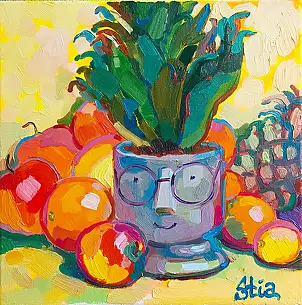 Anastasiia Kurkova, Złota różnorodność, Obraz olejny - płótno, 35 x 35