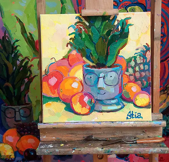 Anastasiia Kurkova, Złota różnorodność, Obraz olejny - płótno, 35 x 35