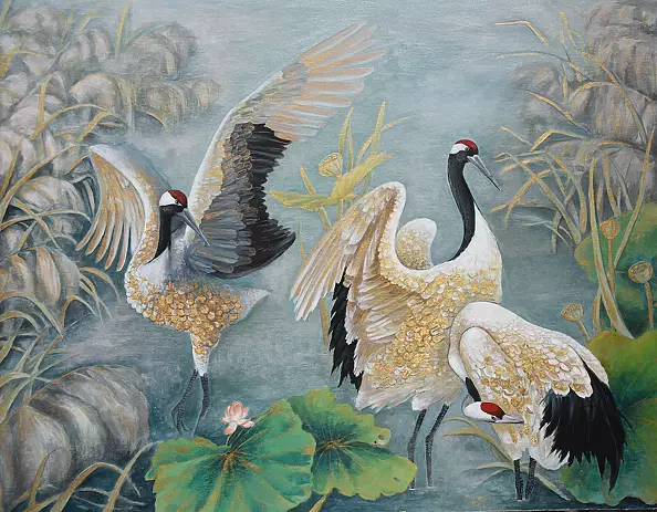 Monika Przerwa Tetmajer - Golden cranes on water