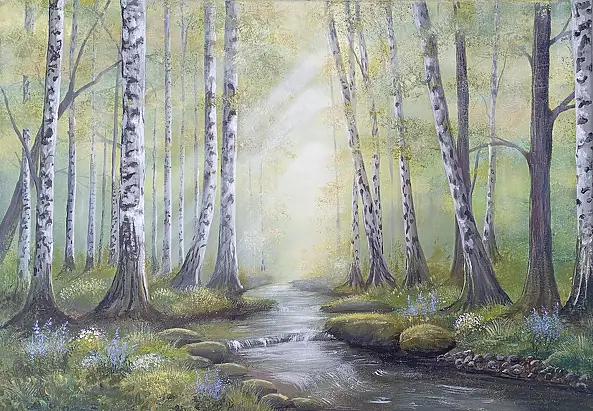 Luba Santkiewicz, Złoty las, Obraz akrylowy - płótno, 70 x 50