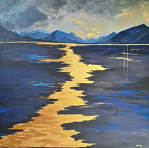 Magda Malinowska, Il sentiero dorato del silenzio, Impasto, Dipinto acrilico - tela, 100 x 100