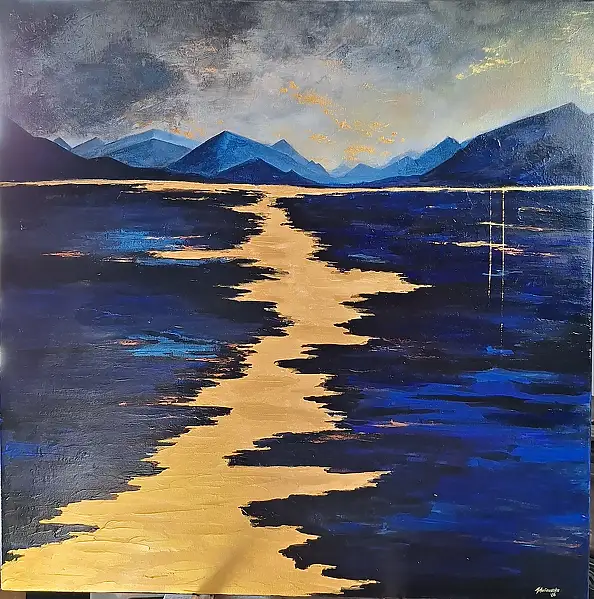 Magda Malinowska, Il sentiero dorato del silenzio, Impasto, Dipinto acrilico - tela, 100 x 100