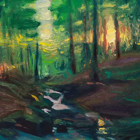 Wojciech Pater, Dzikie miejsca V - Zmierzch w lesie II, Obraz olejny - płyta, 60 x 35