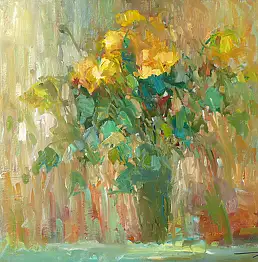 Krzysztof Tracz, Żółte kwiaty w wazonie, Obraz olejny - płótno, 65 x 50
