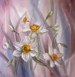 Lidia Olbrycht, Żonkile Impresja, Obraz olejny - płótno, 50 x 50
