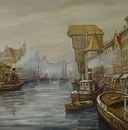 Krzysztof Nowak, Żuraw w Gdańsku, Obraz olejny - płótno, 40 x 30
