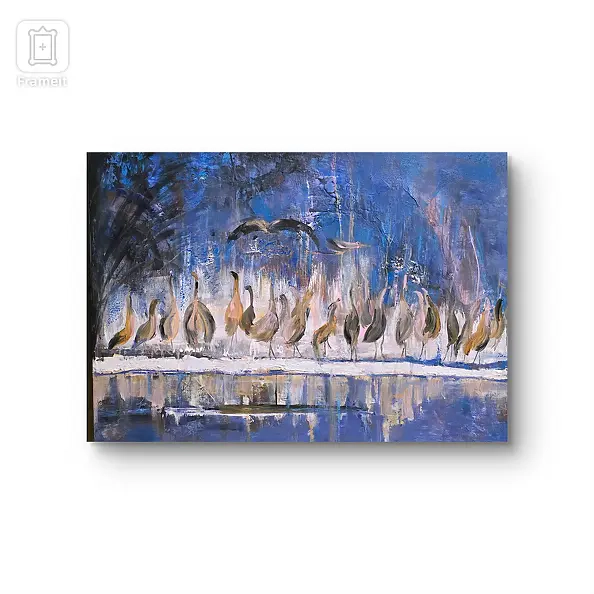 Ewa Mościszko - Żurawie manewry,  Obraz na płótnie 70x50x1cm 