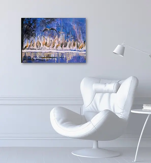 Ewa Mościszko - Żurawie manewry,  Obraz na płótnie 70x50x1cm 