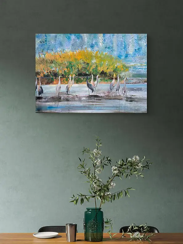 Ewa Mościszko, Zurawie manewry, Obraz akrylowy - płótno, 70 x 50