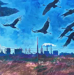 Rita Staszulonok, Gru, Dipinto acrilico - tela, 150 x 90