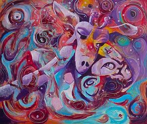 Jolanta Kitowska - Giraffe and cat