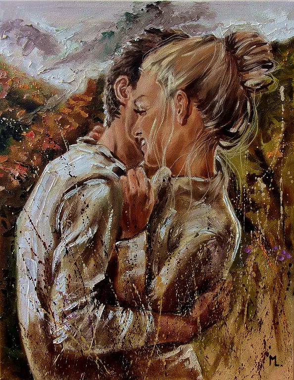 Monika Luniak - "AUTUMN ..." MOUNTAIN LOVE original painting CITY palette knife GIFT (2018)