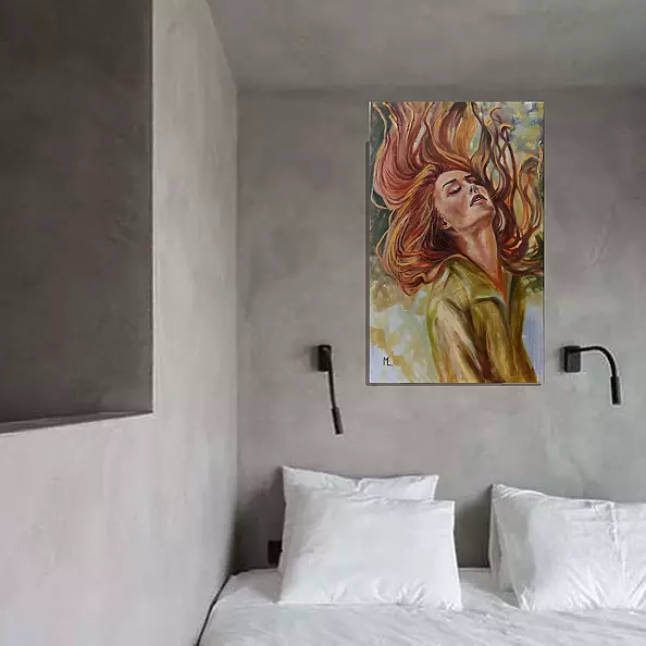 Monika Luniak - "AUTUMN WIND" - RED HAIR ORIGINAL OIL PAINTING