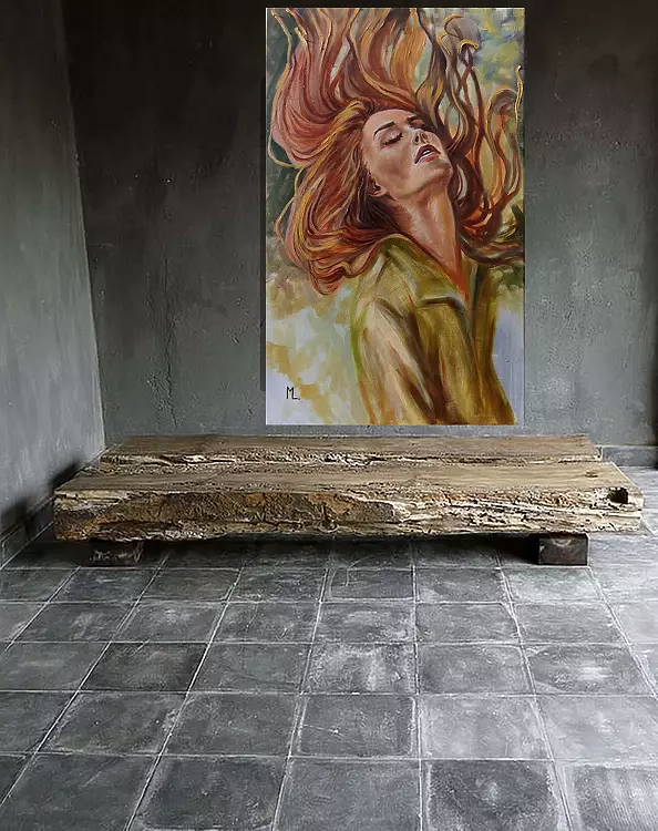 Monika Luniak - "AUTUMN WIND" - RED HAIR ORIGINAL OIL PAINTING