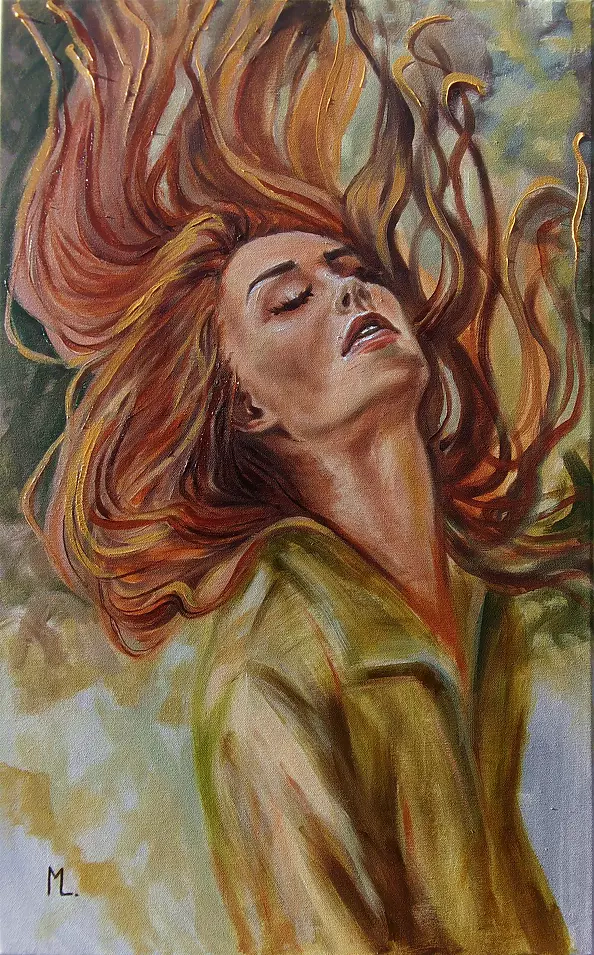 Monika Luniak - "AUTUMN WIND" - RED HAIR ORIGINAL OIL PAINTING