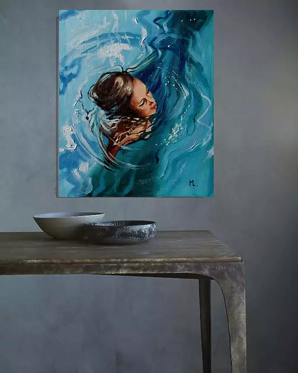 Monika Luniak - "BLUE ..." SEA original painting palette knife GIFT MODERN