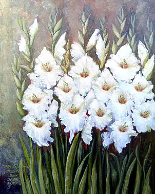 Małgosia Mutor Bar, "Gladioli bianchi di luglio" 40/50, Quadro ad acrilico - tela, 40 x 50