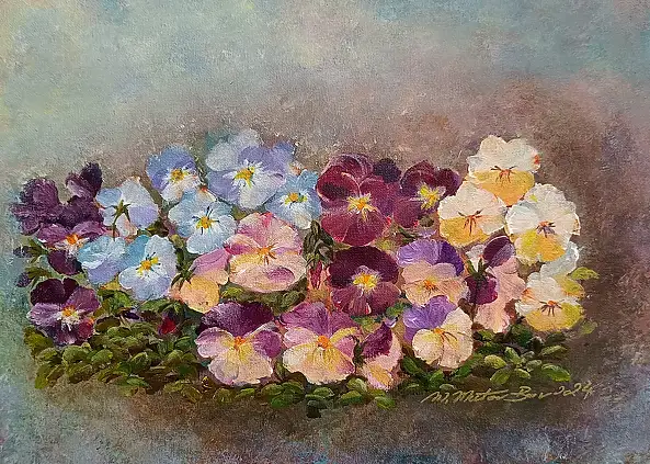 Małgosia Mutor Bar, "Viole del pensiero di marzo" 50/40, Quadro ad acrilico - tela, 50 x 40