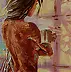 Monika Luniak - «КОФЕ ВРЕМЯ» - оригинальная картина маслом на 50x70 см на холсте, подарок, палитра (2018)
