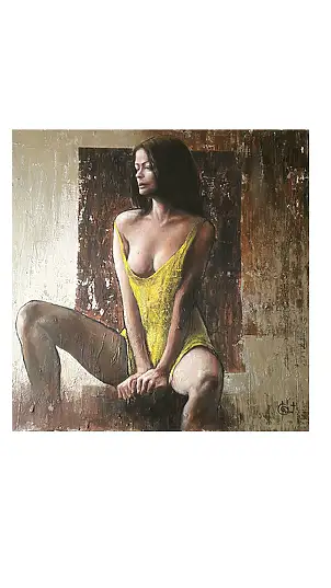 Paweł Domurat, " Etiuda Yellow", Obraz olejny - płótno, 90 x 90