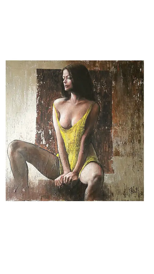 Paweł Domurat, " Etiuda Yellow", Obraz olejny - płótno, 90 x 90