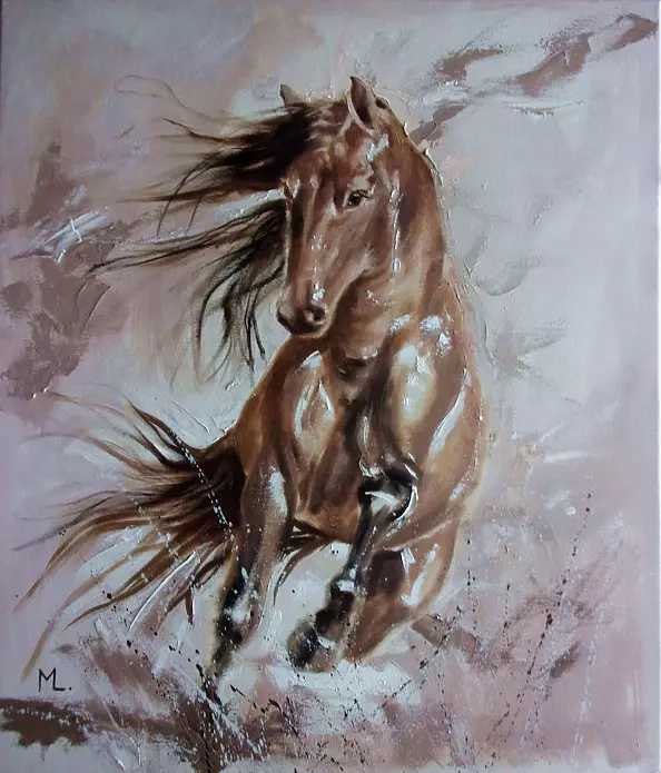Monika Luniak - "HORSE" - original oil painting on canvas, gift, PALETTE KNIFE (2018)