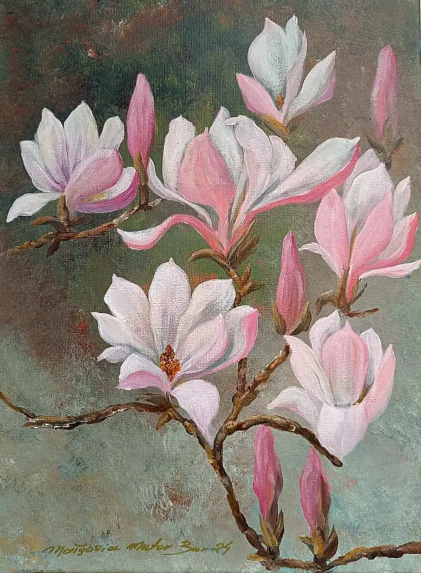 Małgosia Mutor Bar, "Magnolia di Jemielnica" 30/40, Quadro ad acrilico - tela, 30 x 40