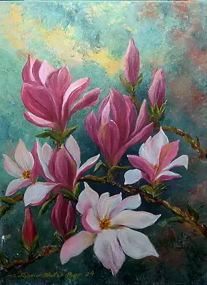 Małgosia Mutor Bar, "Magnolie del mio giardino" 30/40, Quadro ad acrilico - tela, 40 x 30