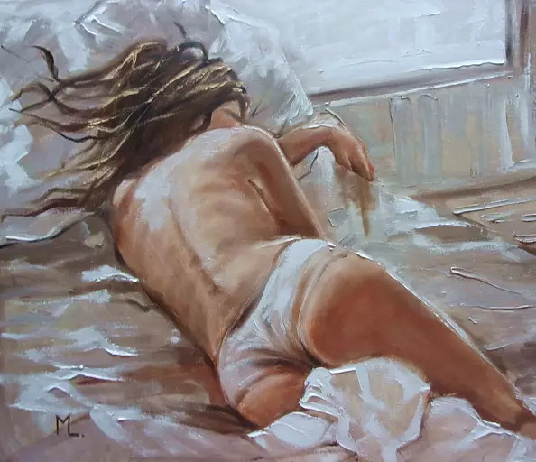 Monika Luniak - "THE LULLABY ..." - WHITE ROSES liGHt ORIGINAL OIL PAINTING