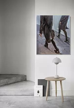 Monika Luniak - "WHERE ARE YOU GOING?" 70X60 cm ABSTRACT original OIL FASHION SYMBOLS painting CITY palette knife GIFT MODERN URBAN ART OFFICE ART DECOR HOME DECOR GIFT IDEA (2017)