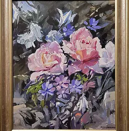 Jerzy Krok - ,,A corner in the garden, roses in the sun''