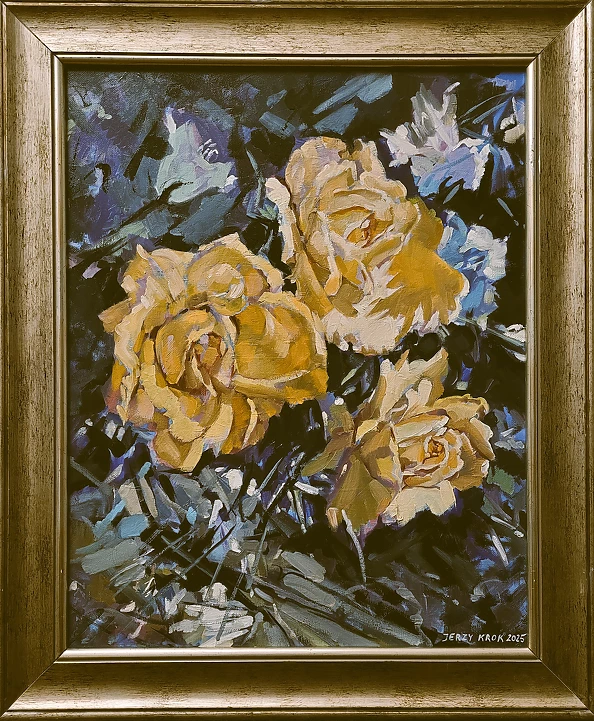Jerzy Krok - "A corner in the garden, yellow roses in the sun"