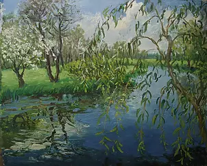 Самойлик Елена - Весна. Молодая ива у реки.