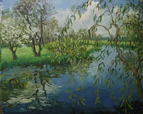 Самойлик Елена - Весна. Молодая ива у реки.