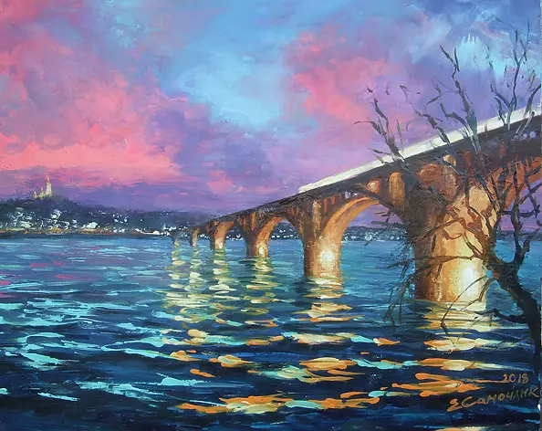 Самойлик Елена - Вид на вечерний Киев с гидропарка.