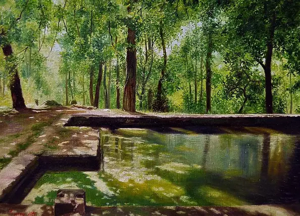 Светлана Бердник - Вид на ландшафтный парк с бассейном в усадьбе Максимова дача