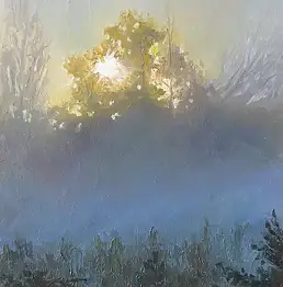 Nikolay Vedmid, Утренний туман, Ölbild - Karton/Pappe, 21 x 30