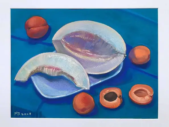 Viktory Mazovetskaya, синие бутылки, Crayon, Pastel - paper, 30 x 40