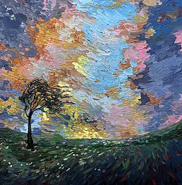 Anzhela Tistyk, Wiatr w wiosce , Obraz olejny - płótno, 50 x 50