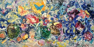 Eryk Maler - Summer through the window: Butterflies, 140x70, 2023