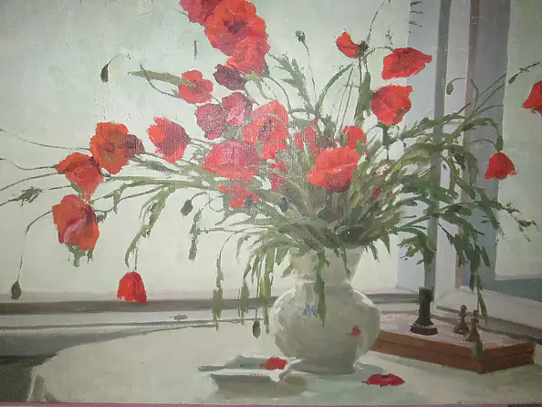 Sergey Doroshenko, Цветы Маки.1950 г, Obraz olejny - płótno, 94 x 49