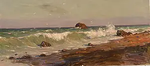 Sergey Doroshenko, Море к вечеру.1954 г., Obraz olejny - karton/tektura, 60 x 27