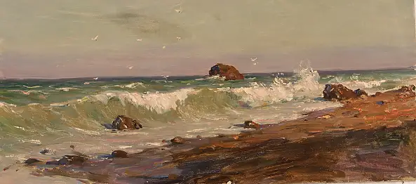 Sergey Doroshenko, Море к вечеру.1954 г., Obraz olejny - karton/tektura, 60 x 27