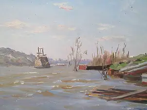 Sergey Doroshenko, Отмель. 1950 г., Obraz olejny - karton/tektura, 29 x 17