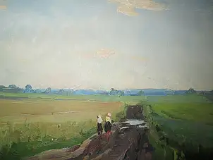 Sergey Doroshenko, Дорога.1956 год, Obraz olejny - karton/tektura, 34 x 15