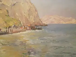 Sergey Doroshenko, В полдень на море. 1953 год, Obraz olejny - karton/tektura, 34 x 25